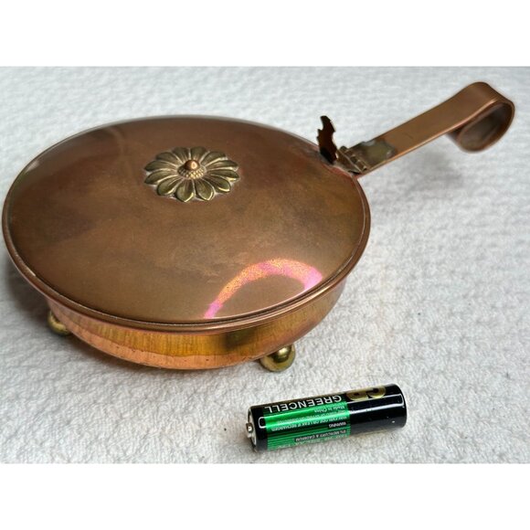 Copper Silent Butler Crumb Catcher Hinge Lid Feet Fireplace Decor Bed Warmer - Picture 9 of 11